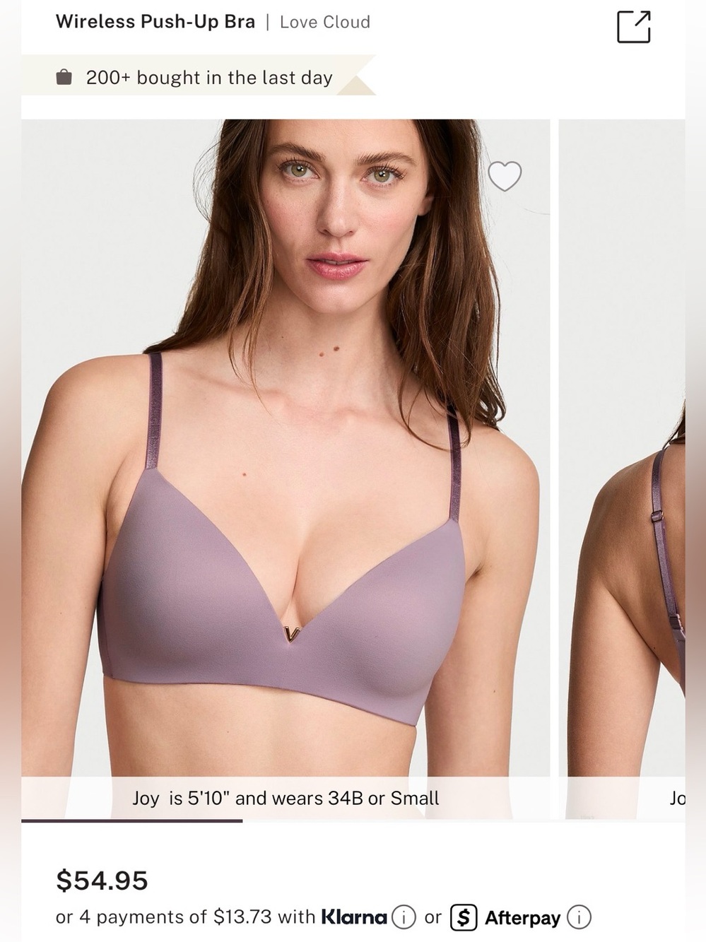 Victoria Secret Love Cloud Lavender Wireless Push Up Bra
